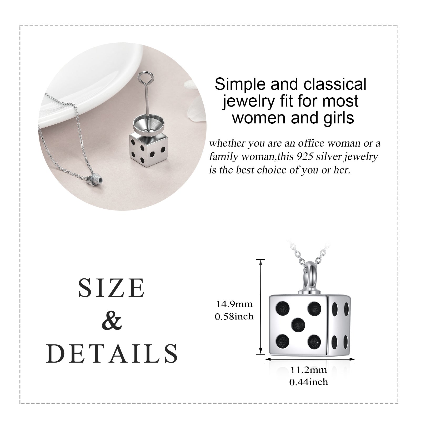 Sterling Silver Square Urn Necklace for Ashes