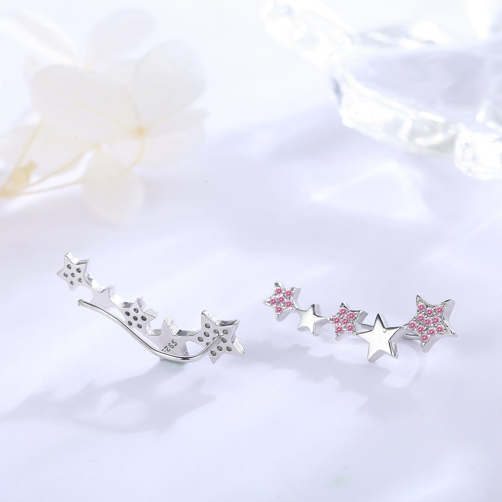 Sterling Silver Cubic Zirconia Star Climber Earrings