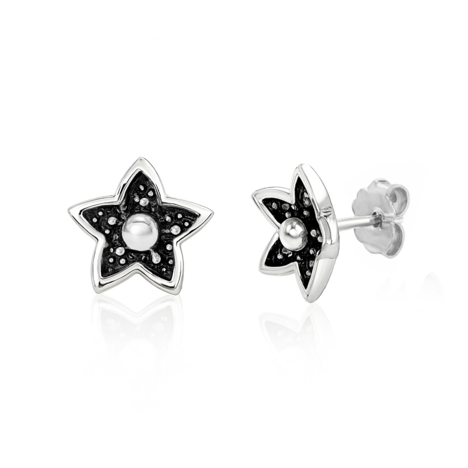 Sterling Silver Star Flower Stud Earrings – Bold Contrast Floral Design – Unaloe Jewellery For Women
