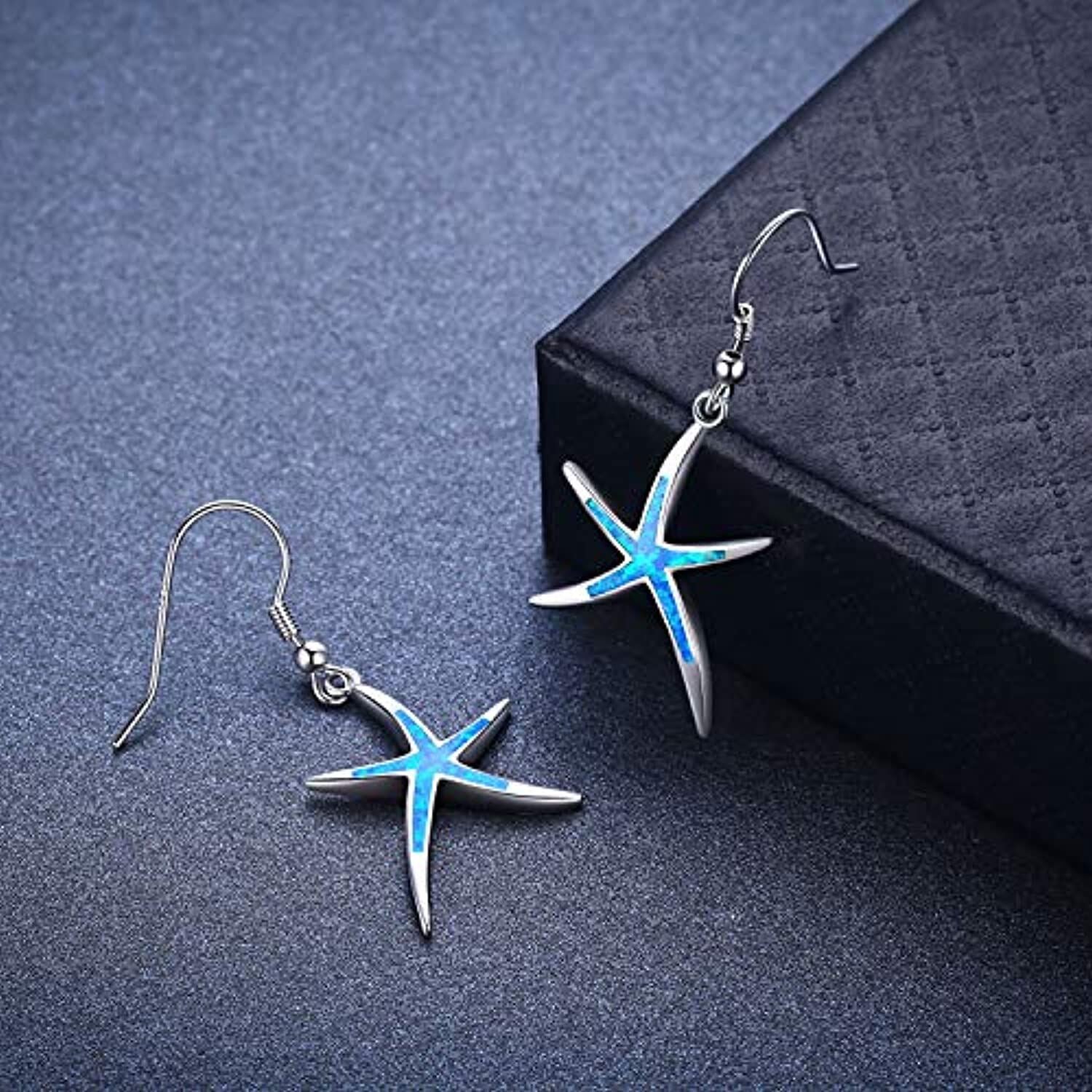 Sterling Silver Opal Starfish Drop Earrings