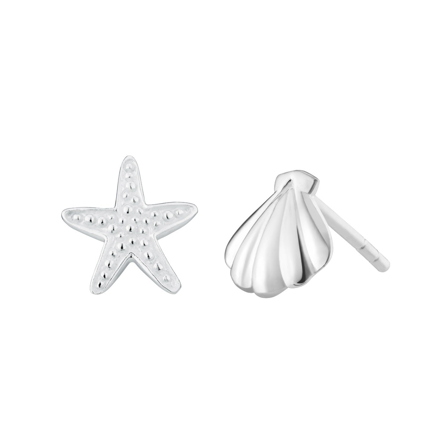 Sterling Silver Starfish & Shell Stud Earrings