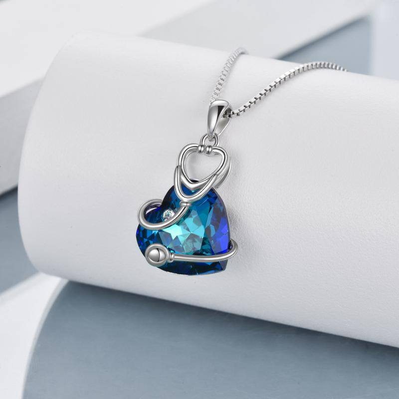 Sterling Silver Blue Crystal Stethoscope Pendant Pendant Necklace For Women