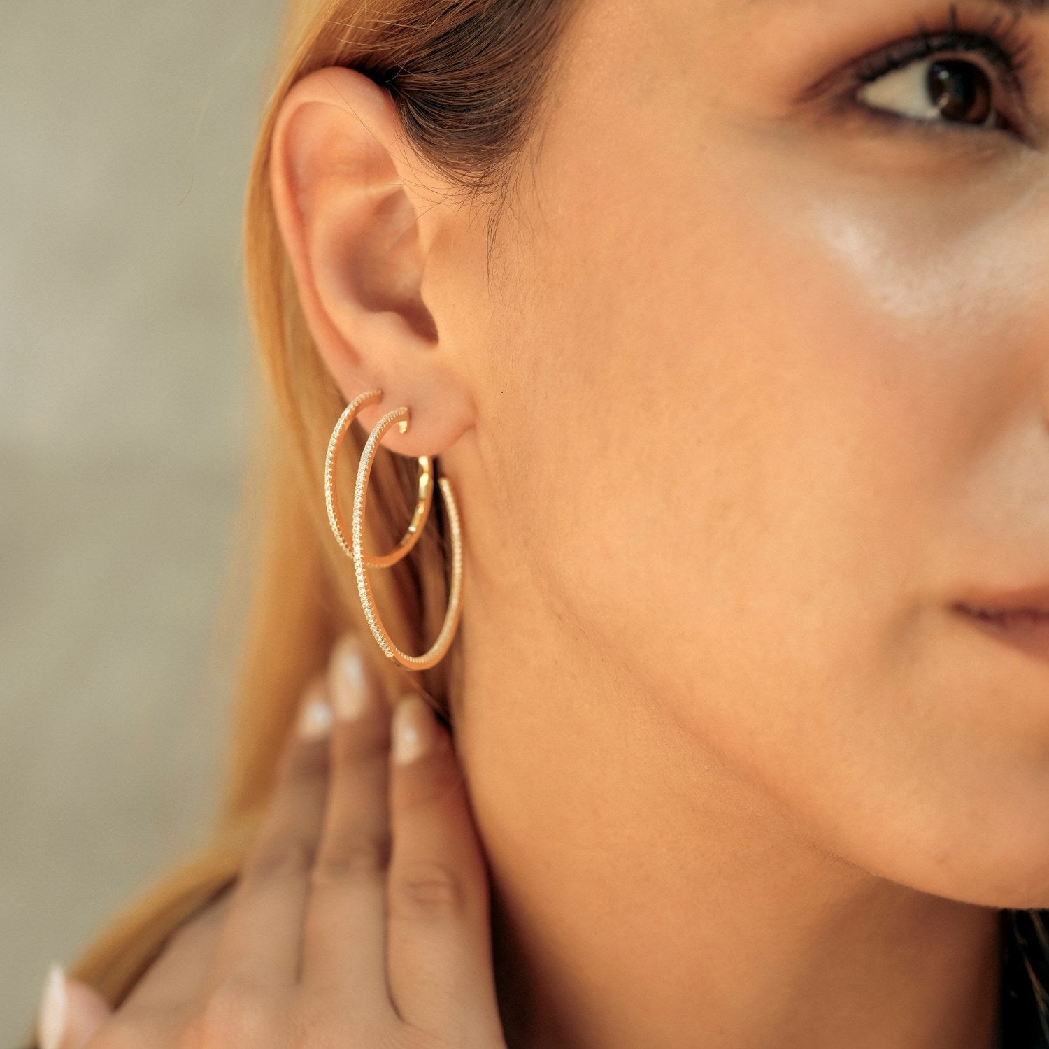 Sterling Silver Stud Hoop Earring - Silver