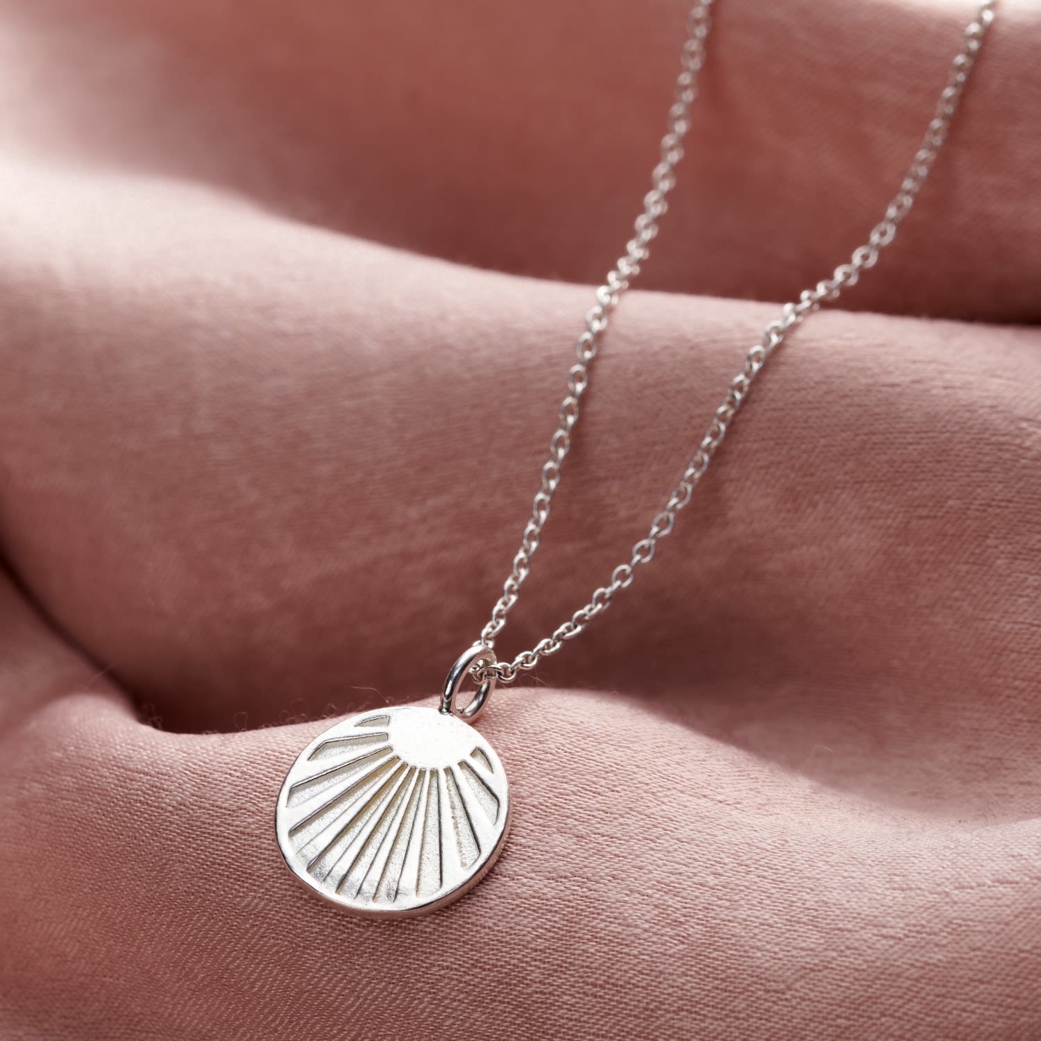 Sterling Silver Sunburst Disc Necklace