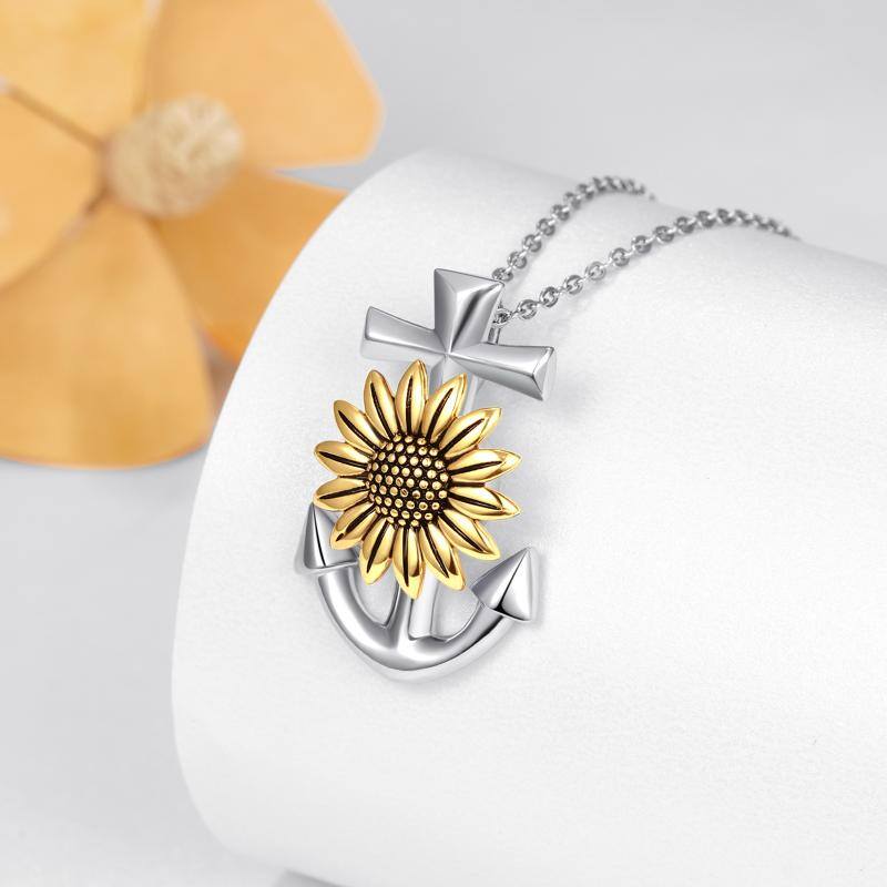 Sterling Silver Sunflower & Anchor Pendant Necklace