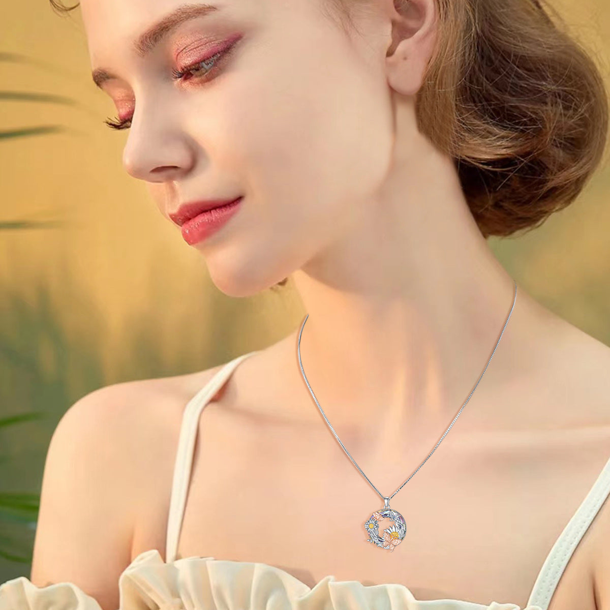 Sterling Silver Sunflower Crystal Pendant Necklace