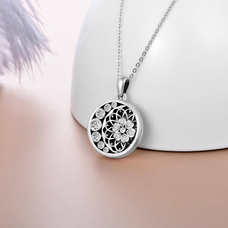 Sterling Silver Cubic Zirconia Sunflower & Moon Pendant Necklace