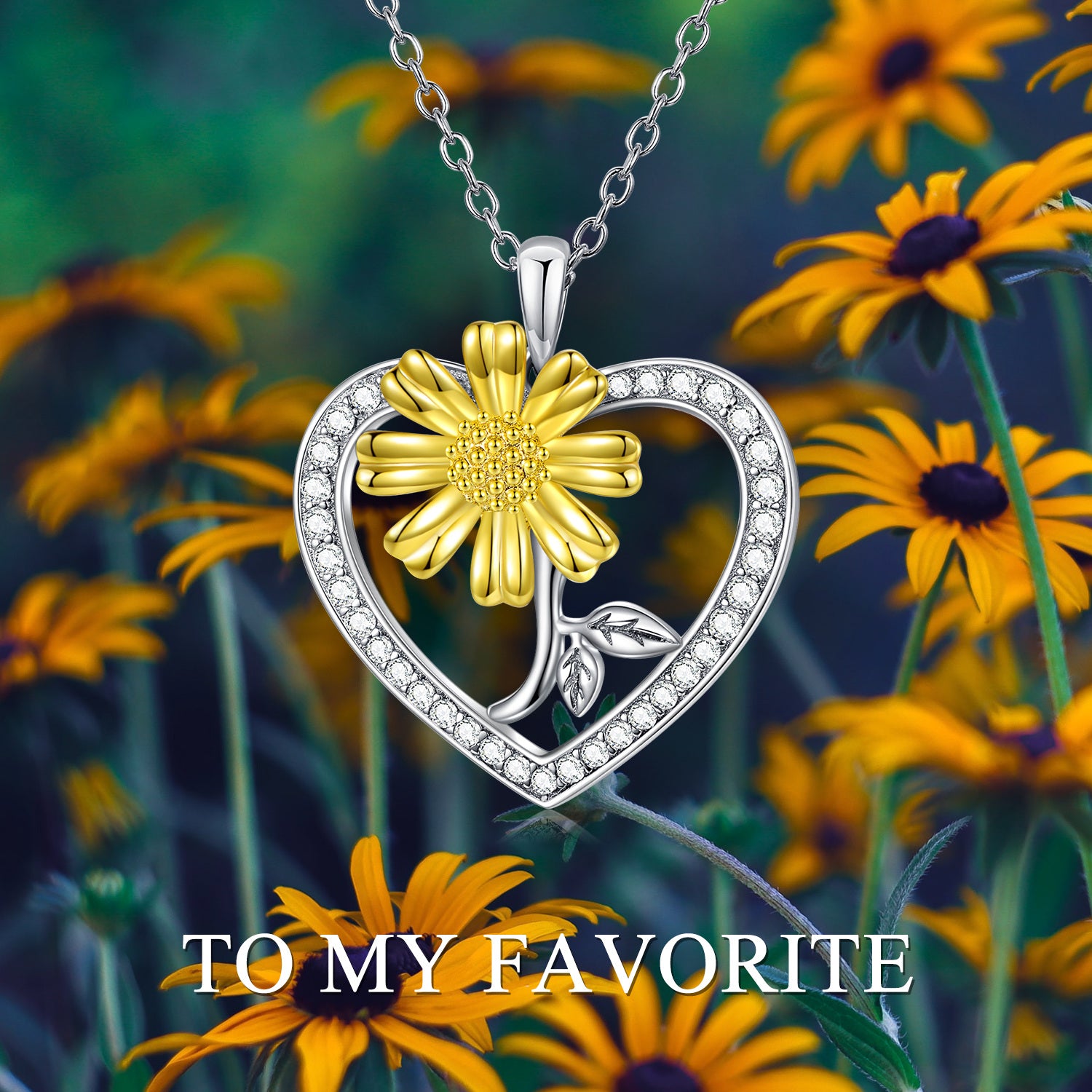 Sterling Silver Two-tone Sunflower Heart Necklace for Women