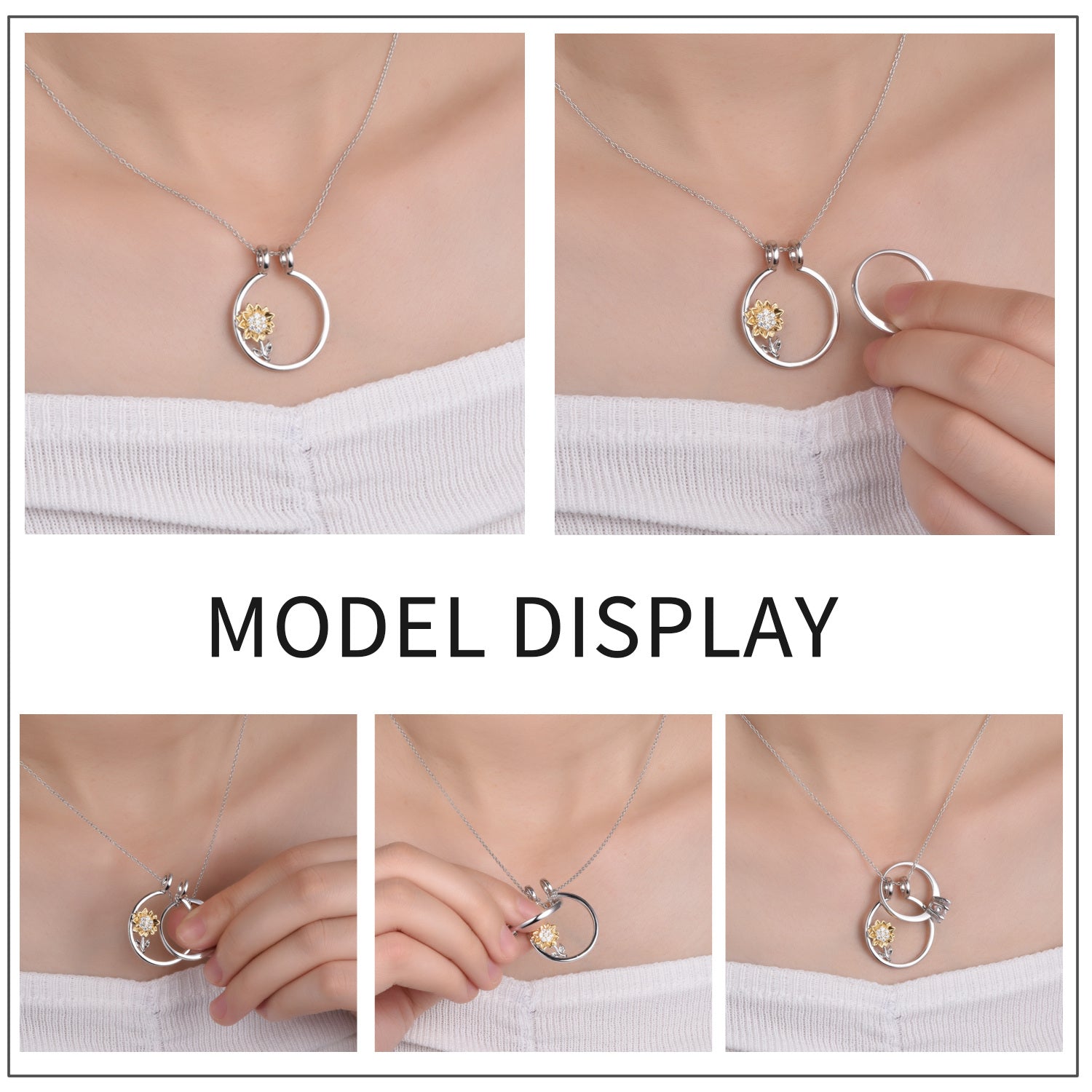 Sterling Silver Sunflower Ring Holder Pendant Necklace