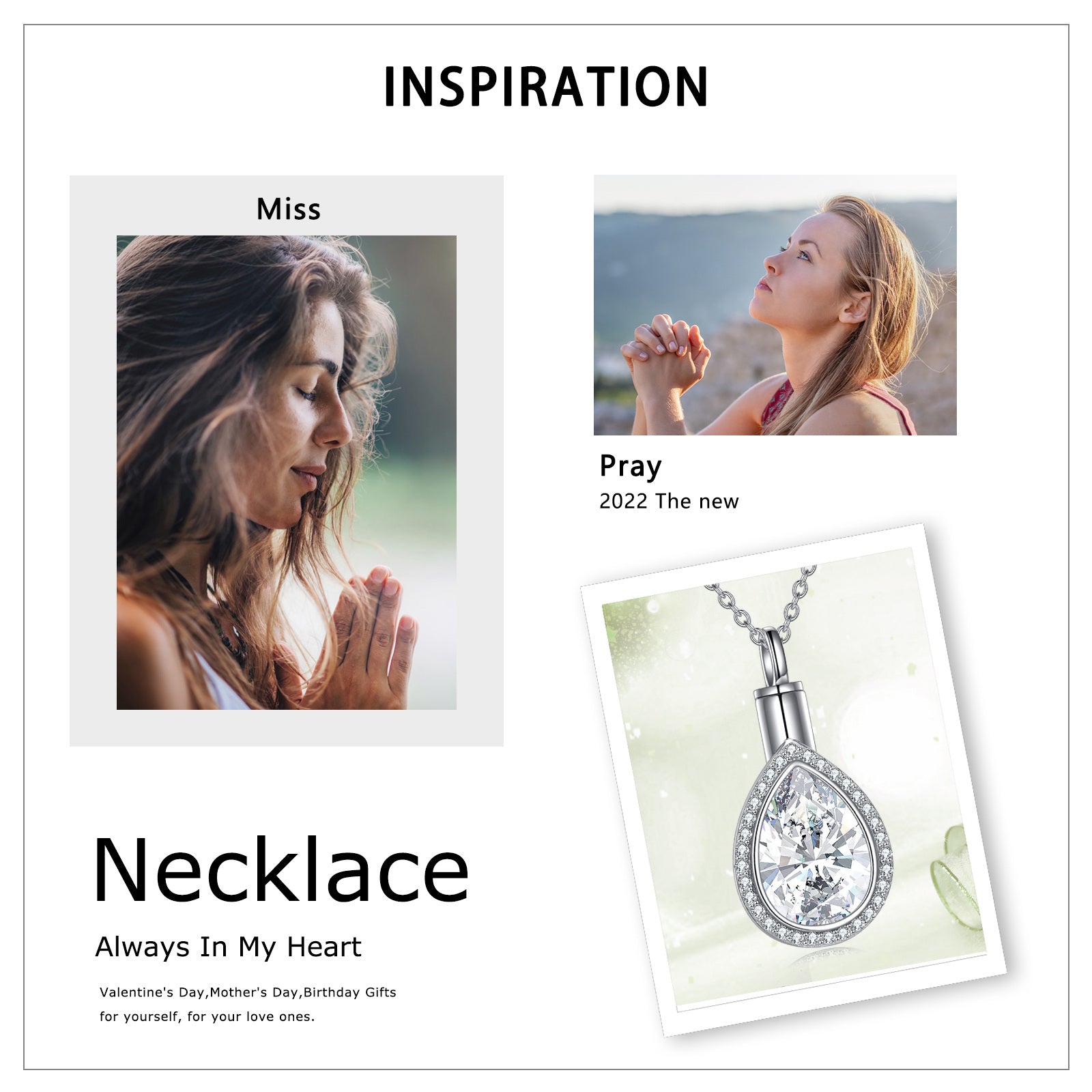 Sterling Silver Cubic Zirconia Tear Drop Shape Urn Necklace for Ashes