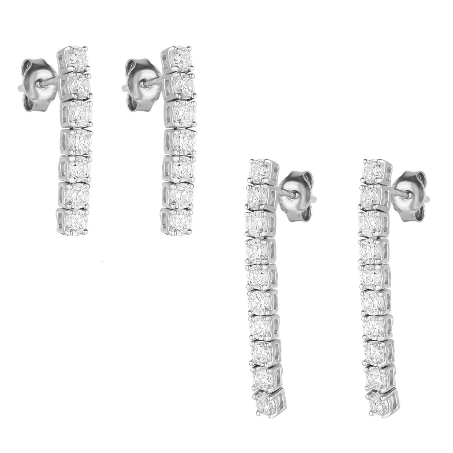 Sterling Silver Tennis Earring Long & Short - Pair