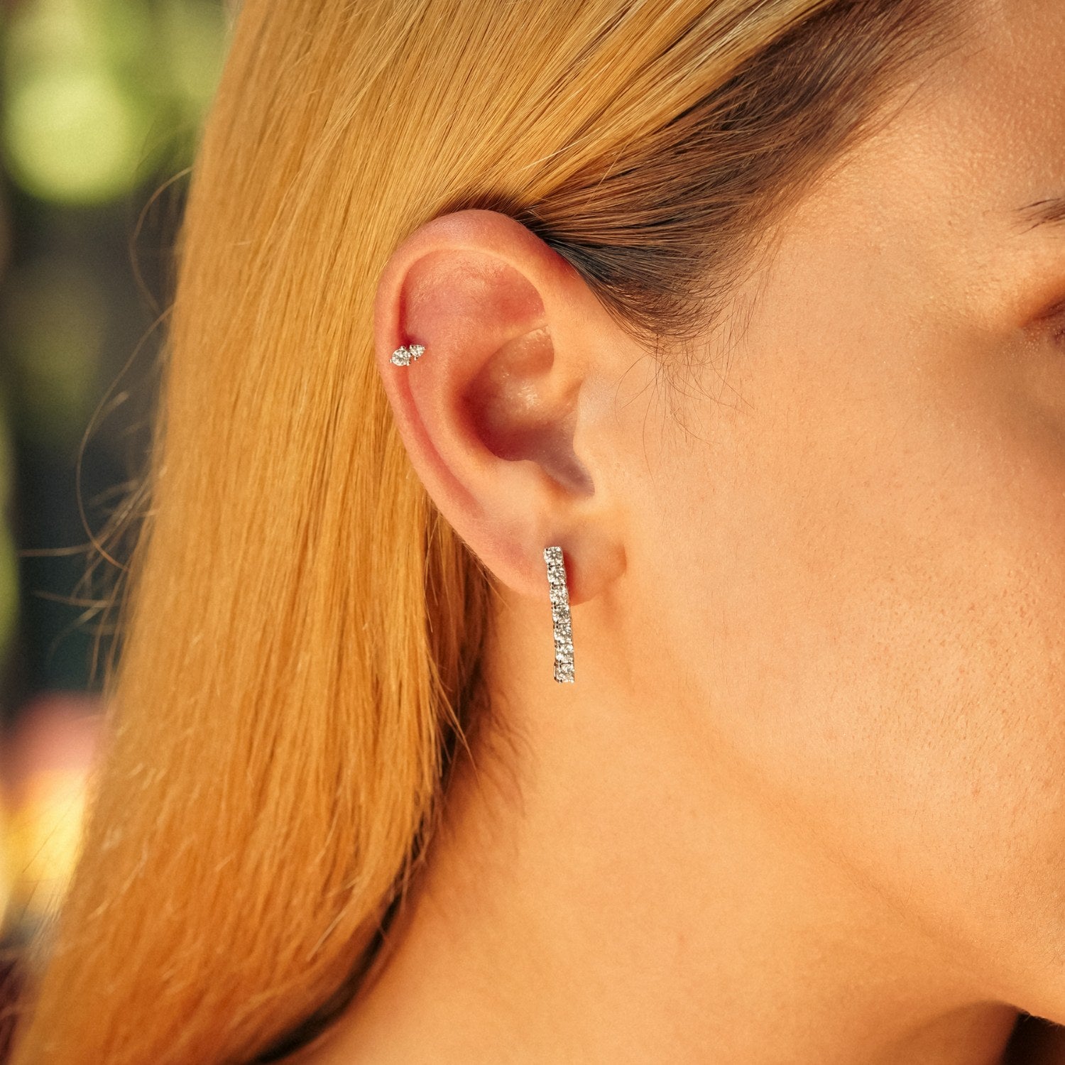 Sterling Silver Two Jewelled Bead End Piercing