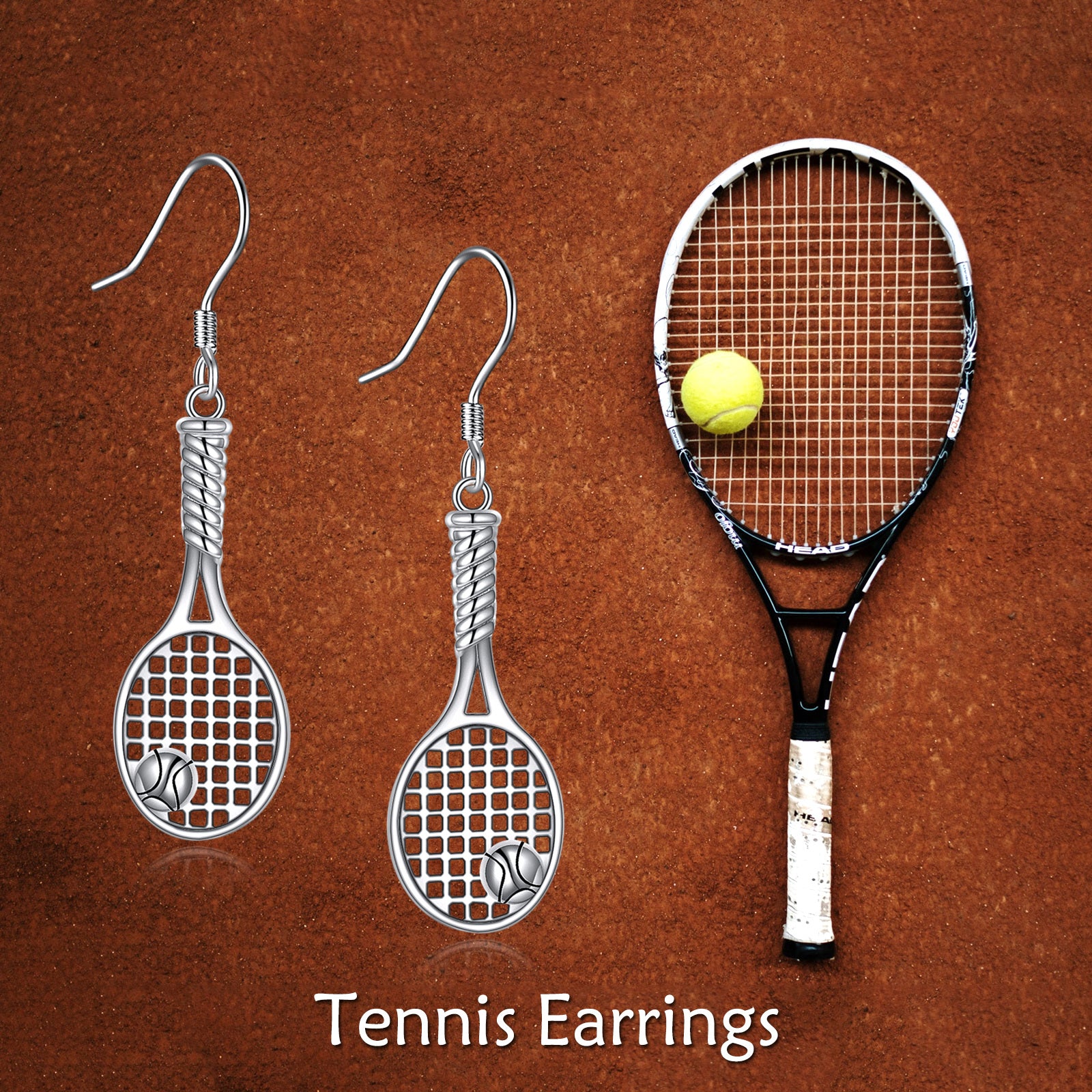 Sterling Silver Tennis Racke Drop Earrings