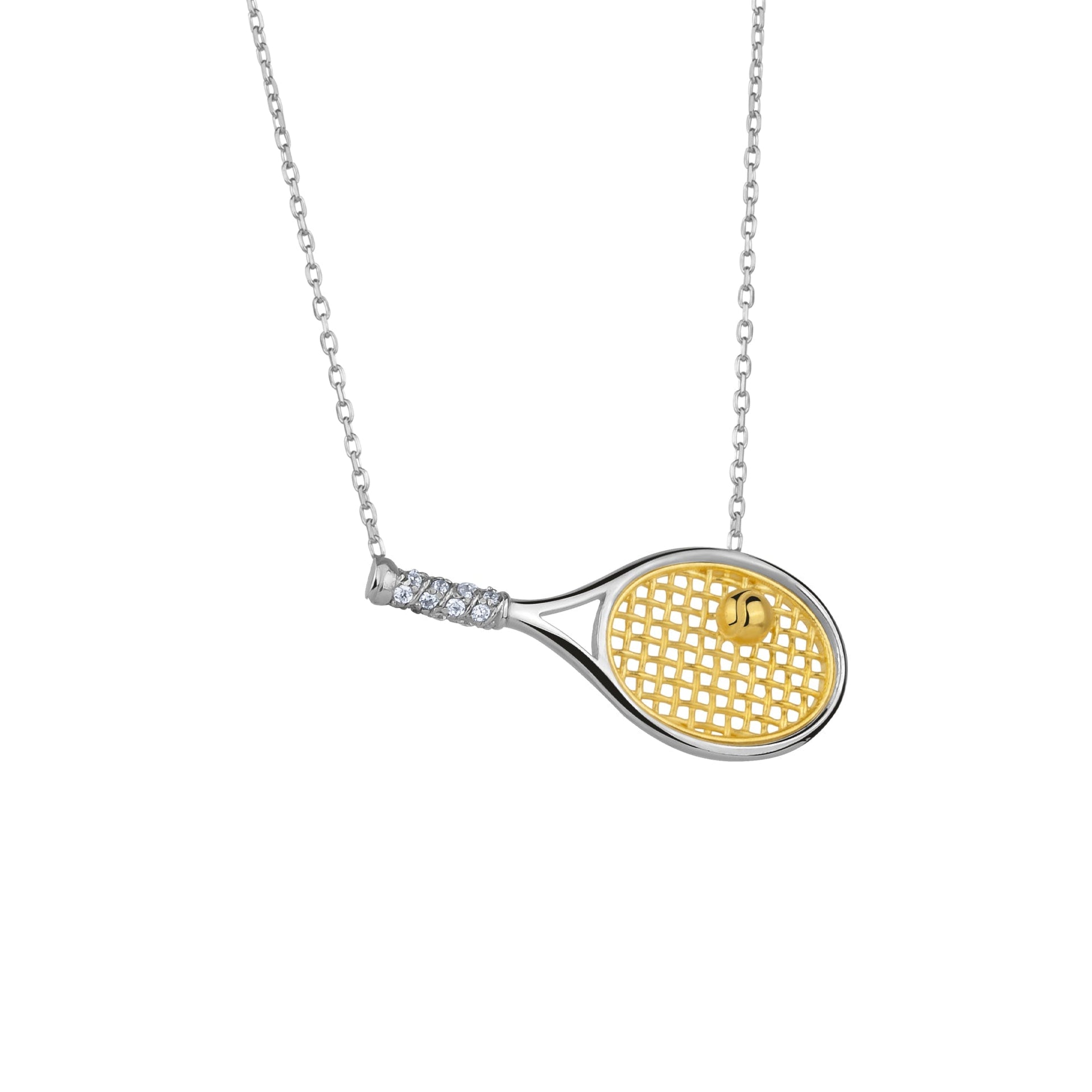 Sterling Silver Tennis Racket Necklace