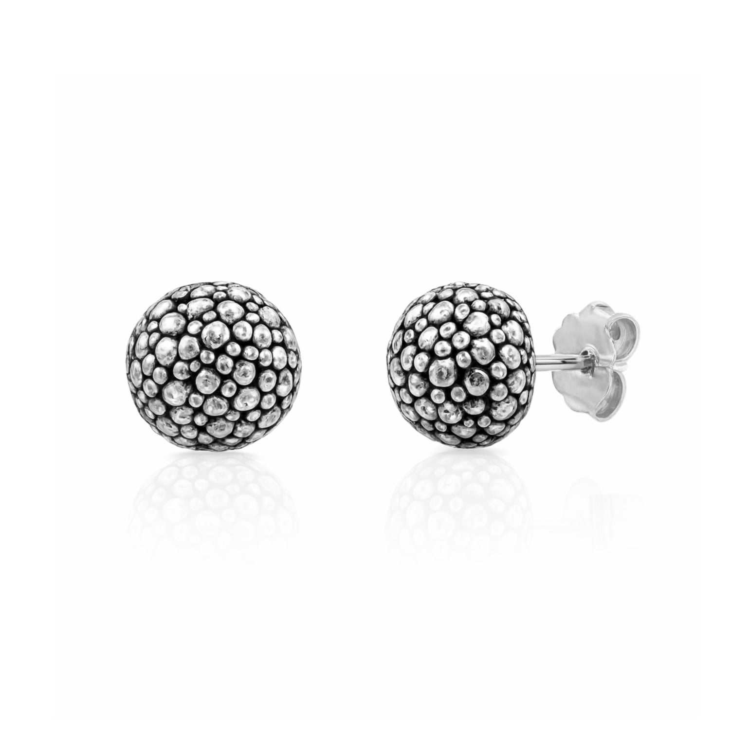 Sterling Silver Textured Ball Stud Earrings – Hammered Granulated Finish – Unaloe Jewellery For Women