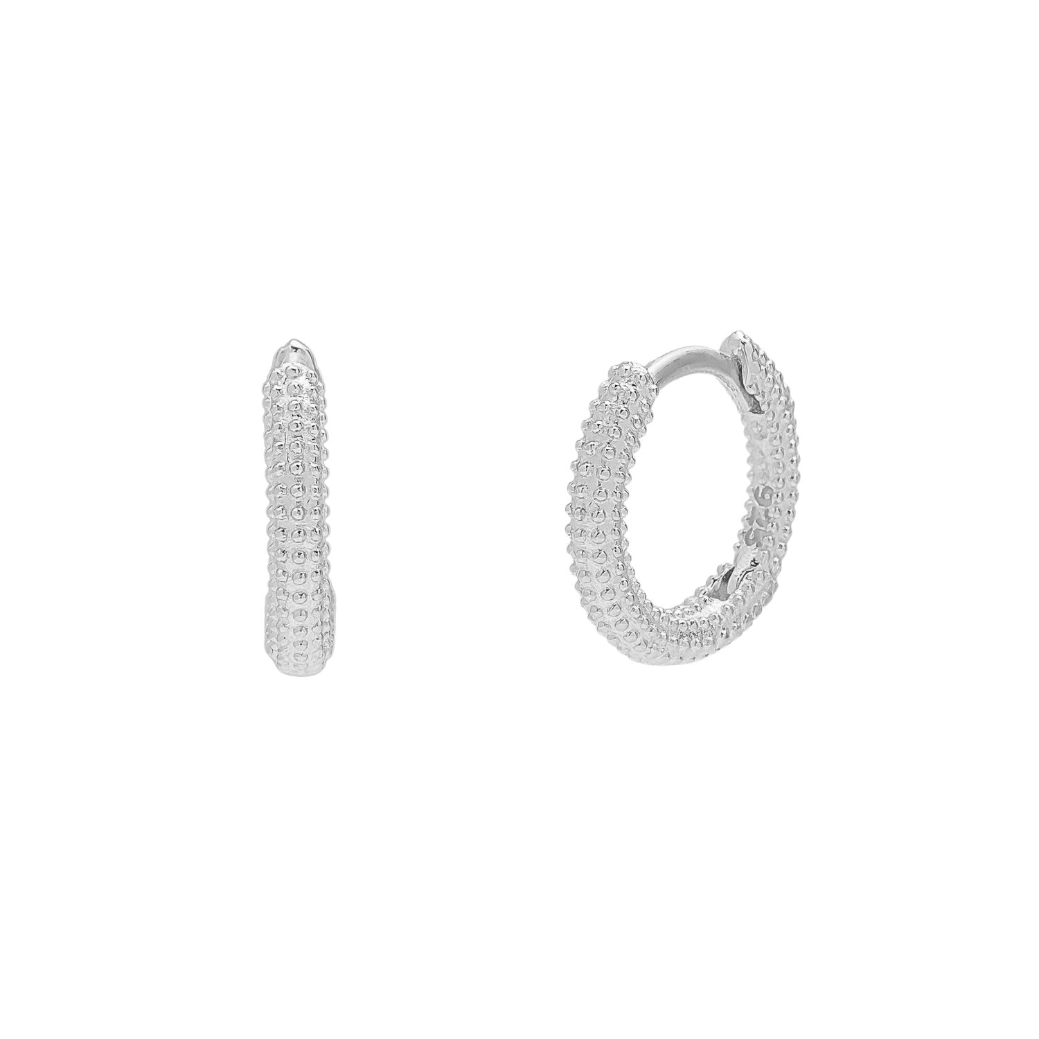 Sterling Silver Textured Pebble Hoops - Silver