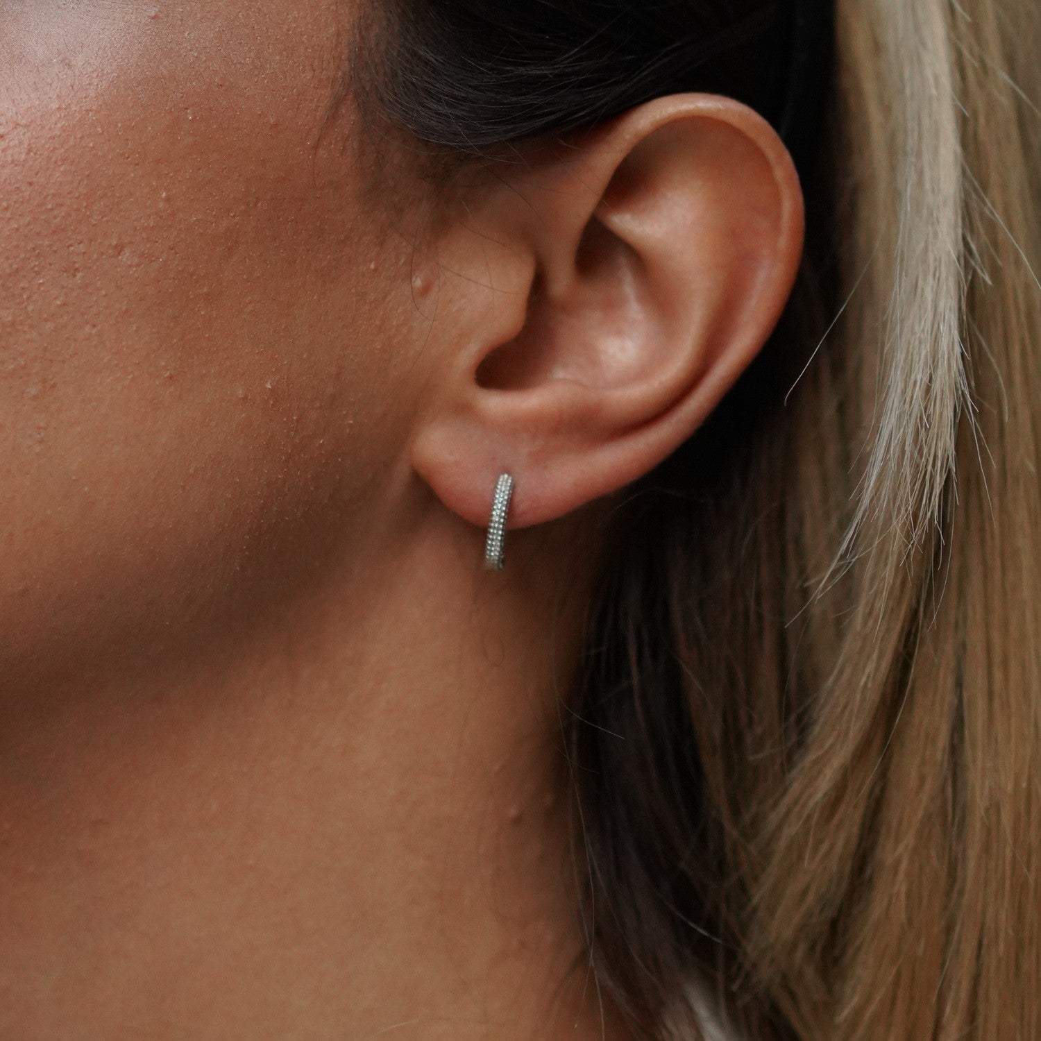 Sterling Silver Textured Pebble Hoops - Silver