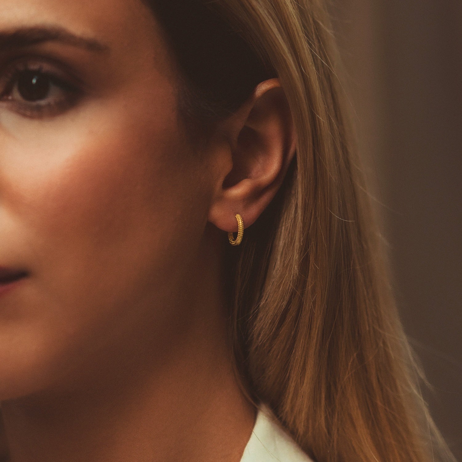 Sterling Silver Textured Pebble Hoops - Gold