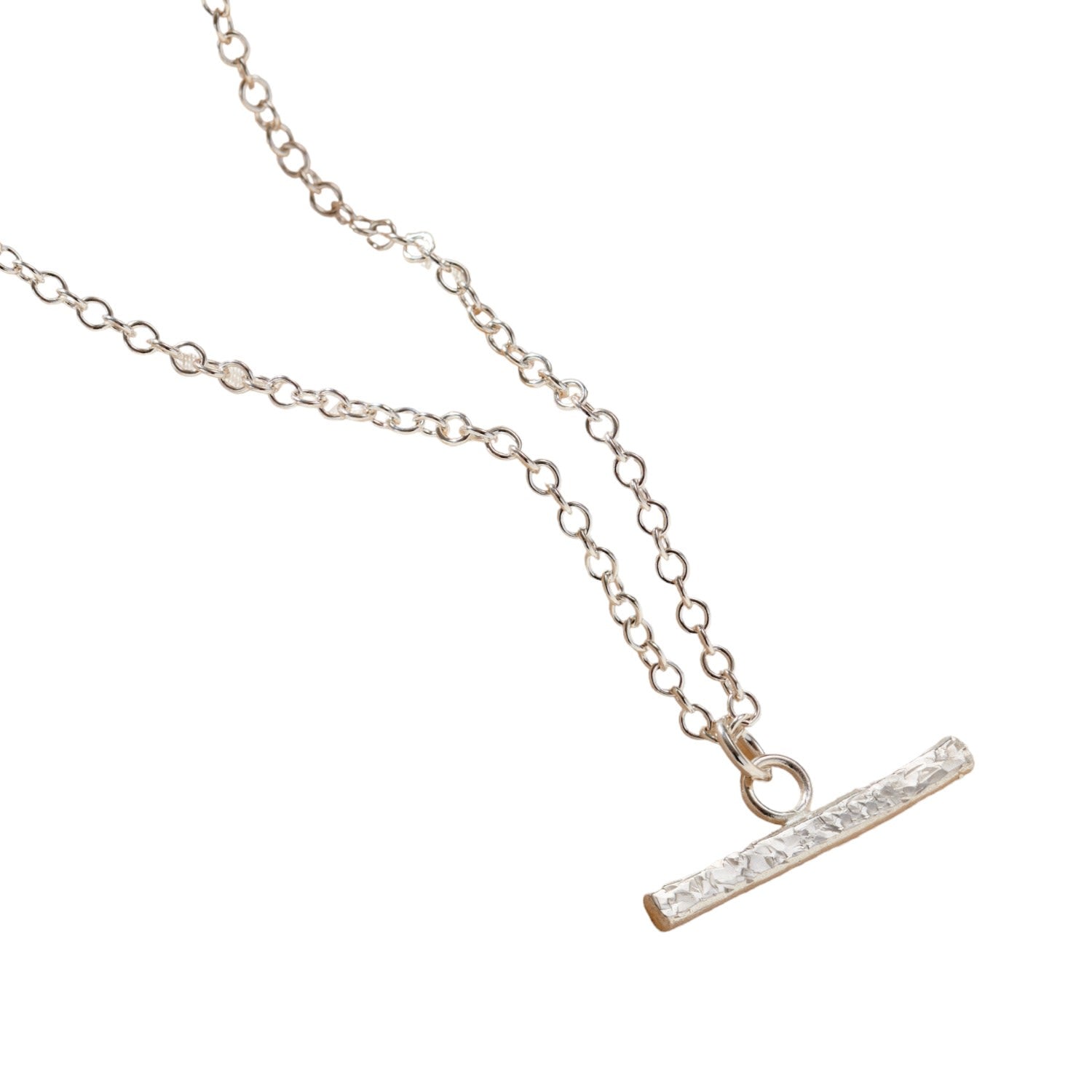 Sterling Silver Textured T-Bar Necklace