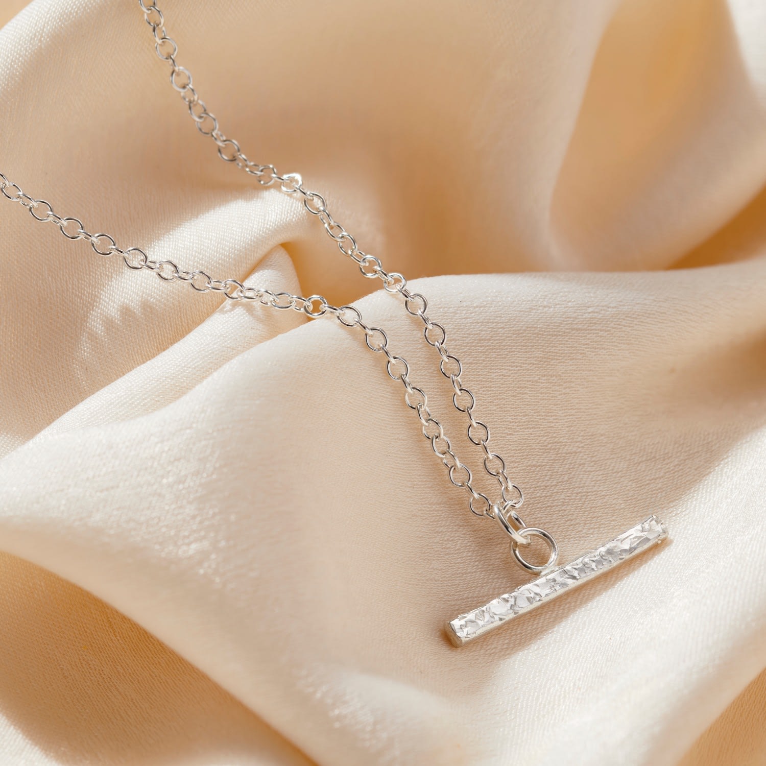 Sterling Silver Textured T-Bar Necklace