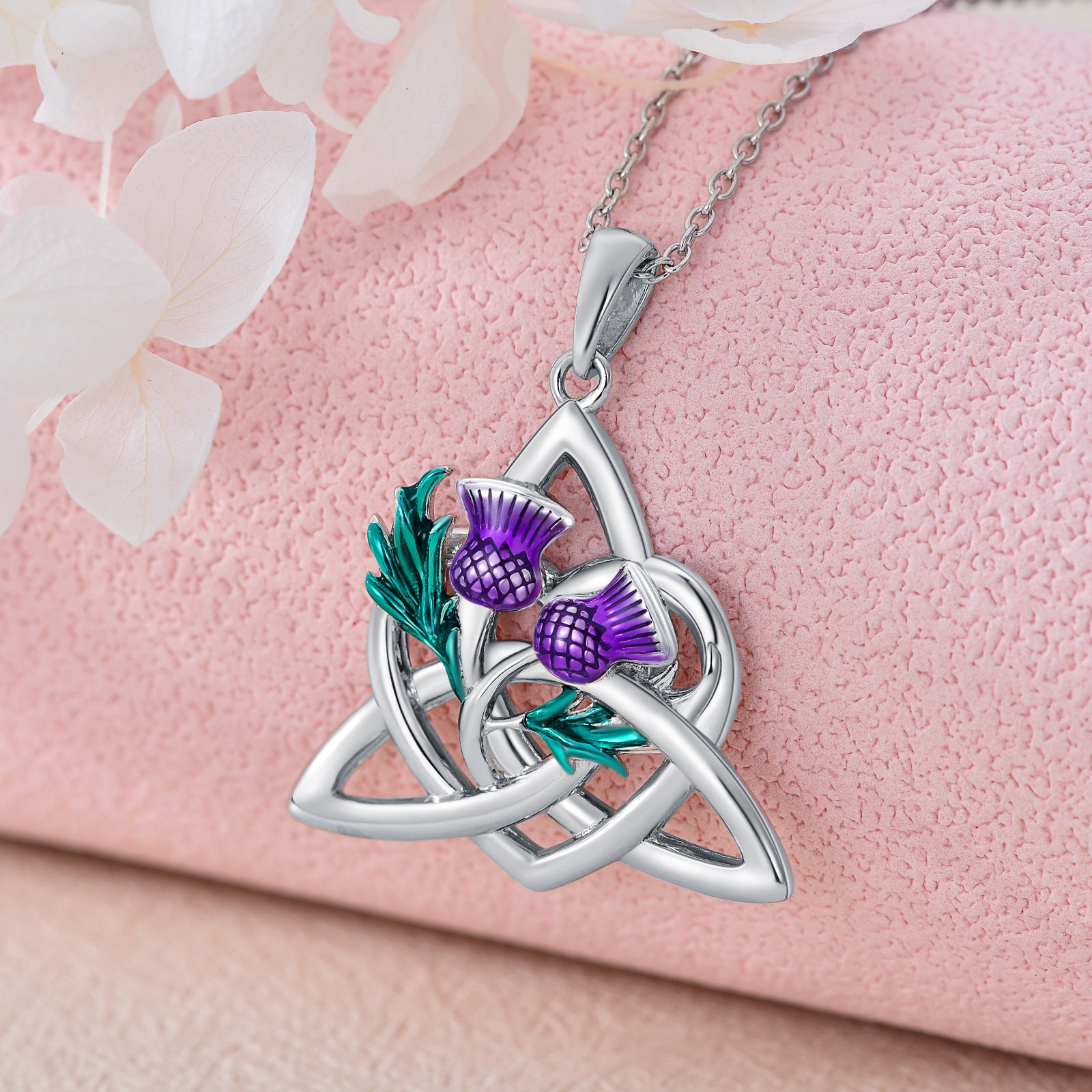 Sterling Silver Thistle & Celtic Knot Pendant Necklace
