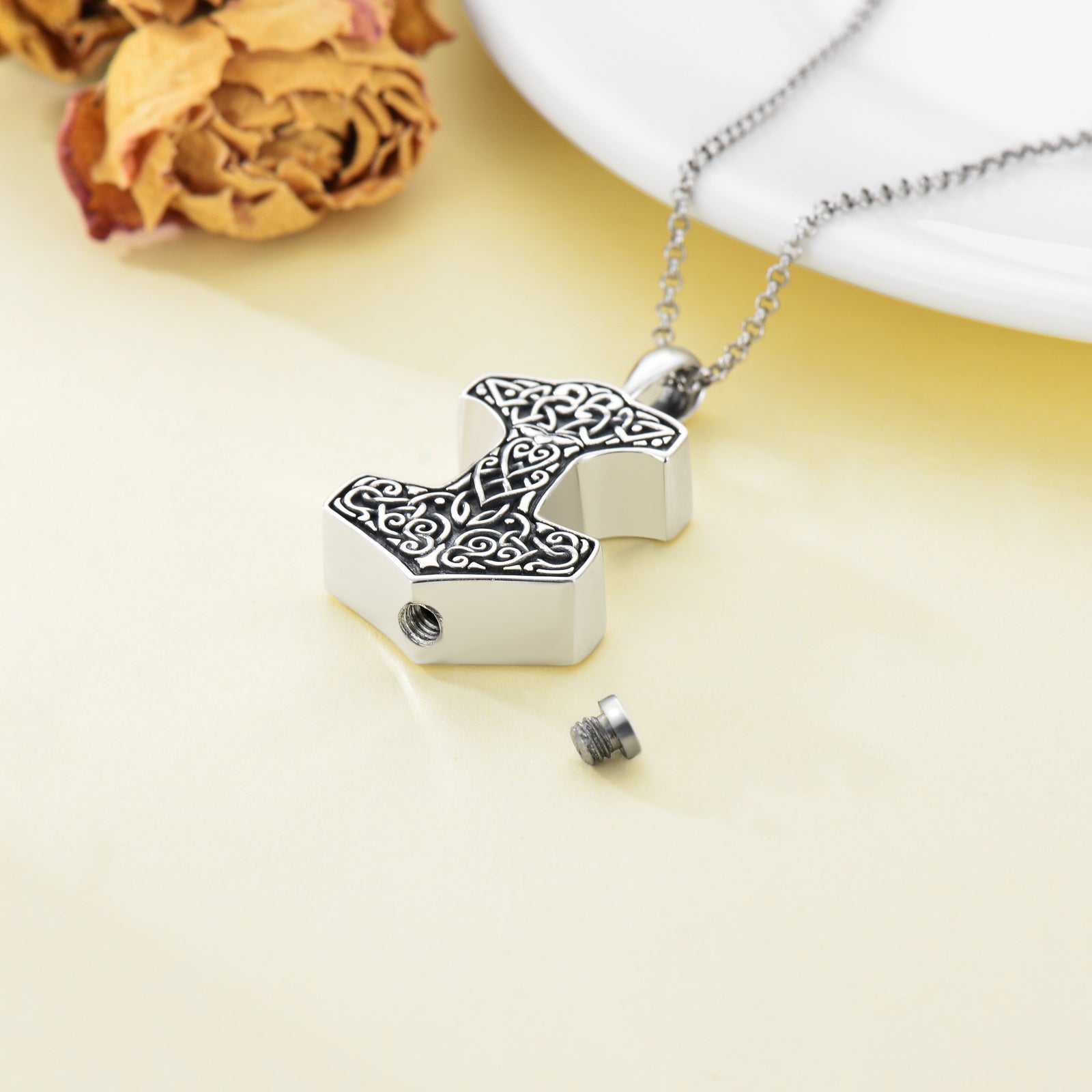 Sterling Silver Thor'S Hammer Urn Necklace For Ashes