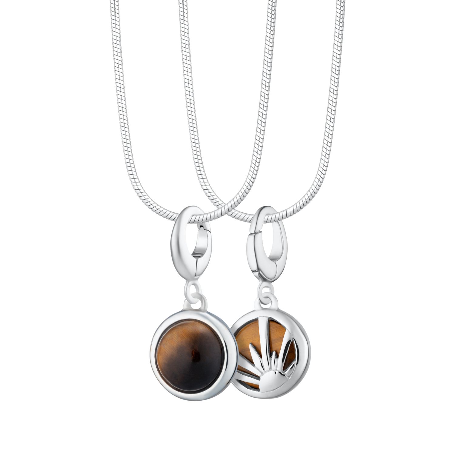 Sterling Silver Tigers Eye Healing Stone Necklace With Round Snake Chain - Courage Charm Necklace