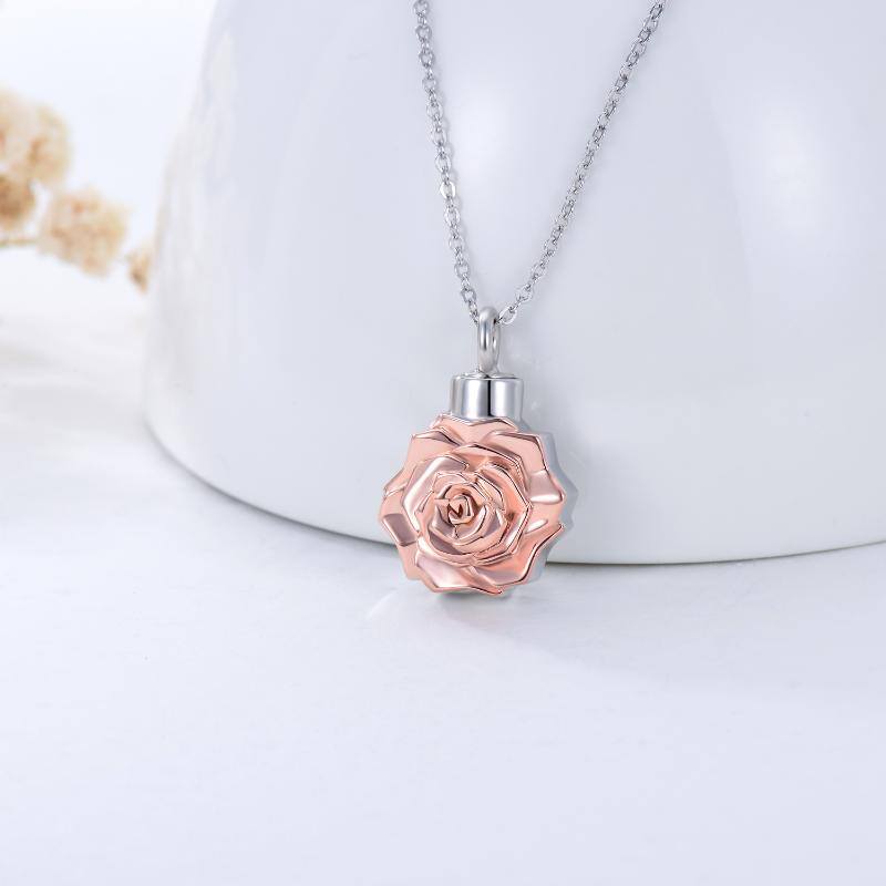 Sterling Silver Two-tone 3D Rose Flower Urn Necklace for Ashes