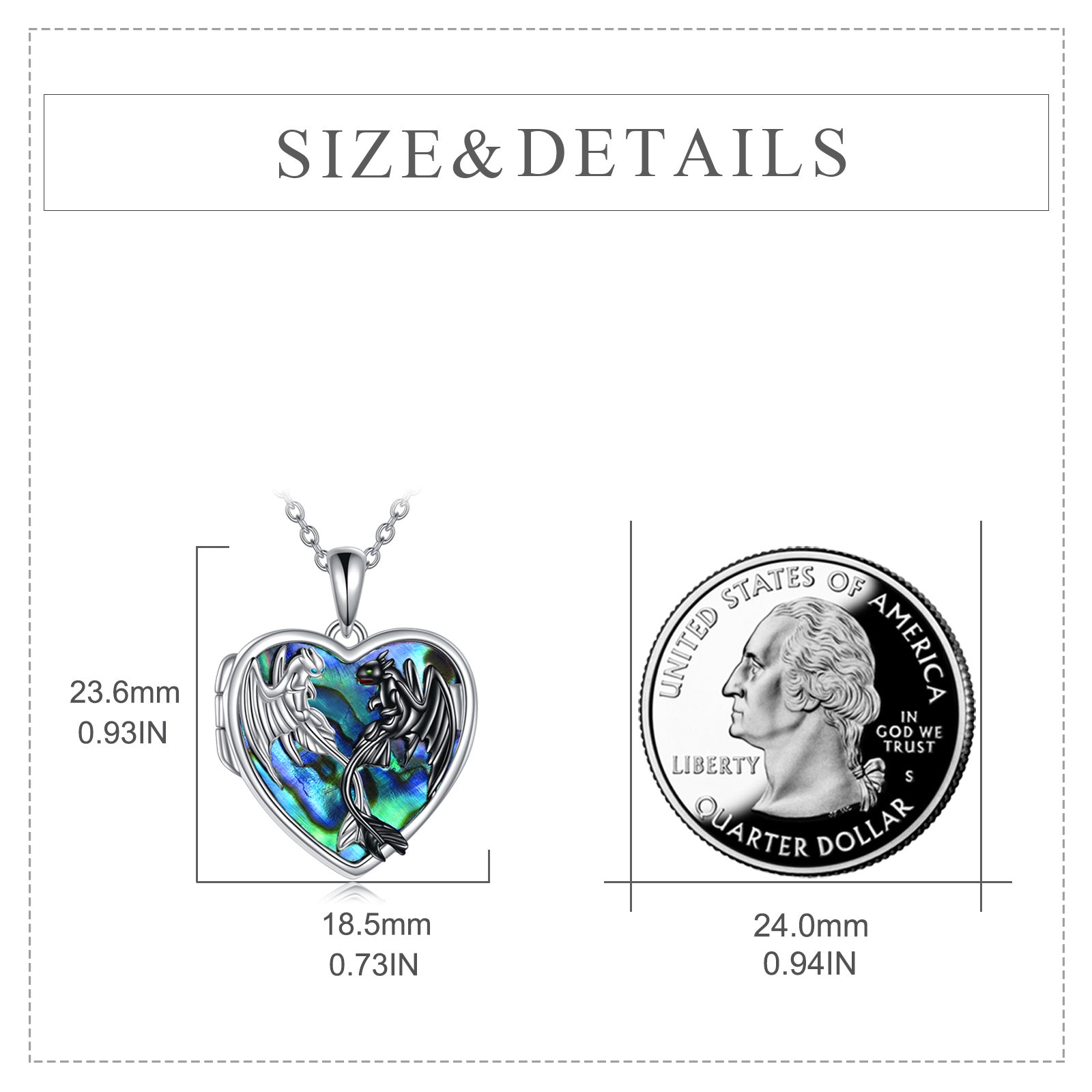 Sterling Silver Two-tone Abalone Shellfish Dragon Personalized Photo Locket Necklace