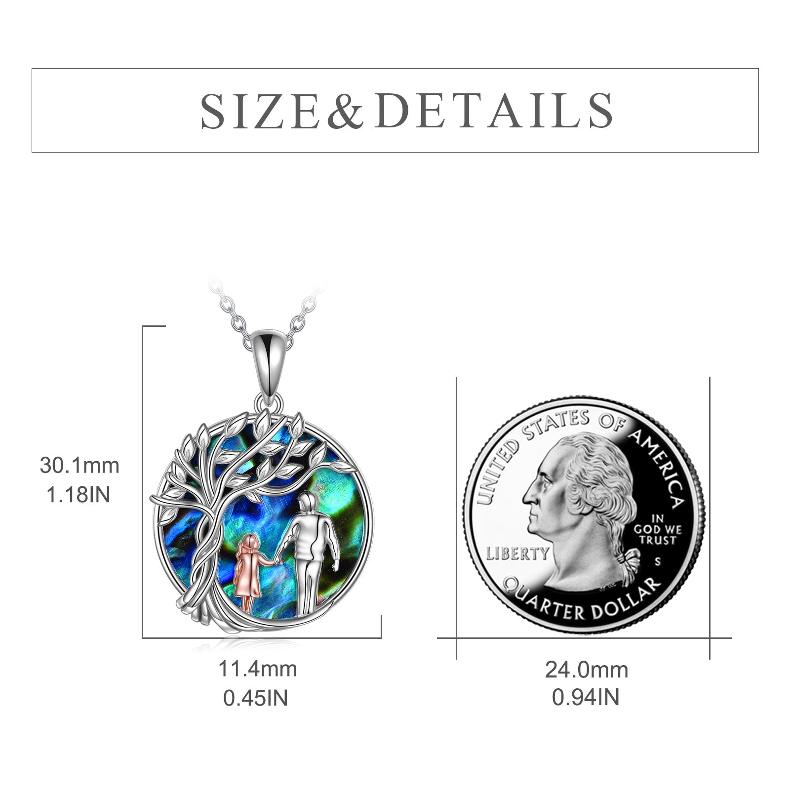 Sterling Silver Two-tone Abalone Shellfish Father & Daughter Pendant Necklace