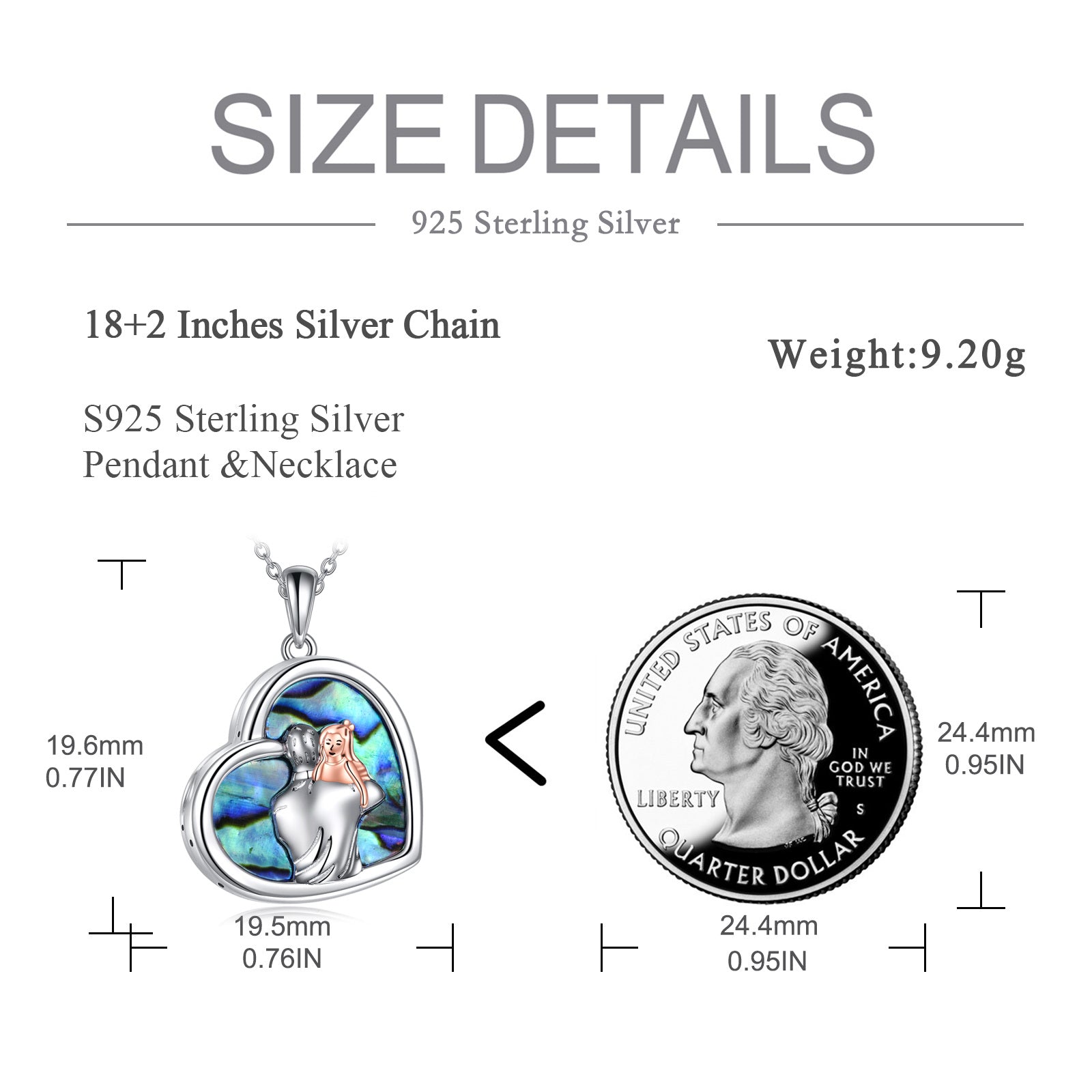 Sterling Silver Two-tone Abalone Shellfish Father & Daughter Urn Necklace for Ashes with Engraved Word