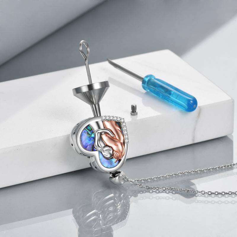 Sterling Silver Two-tone Abalone Shellfish Horse & Heart Urn Necklace for Ashes
