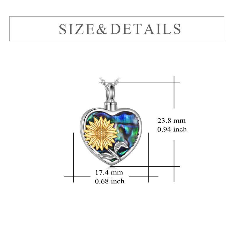Sterling Silver Two-tone Abalone Shellfish Sunflower Urn Necklace for Ashes with Engraved Word