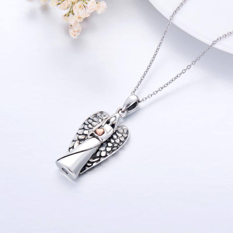 Sterling Silver Two-tone Angel Wing & Heart Urn Necklace for Ashes
