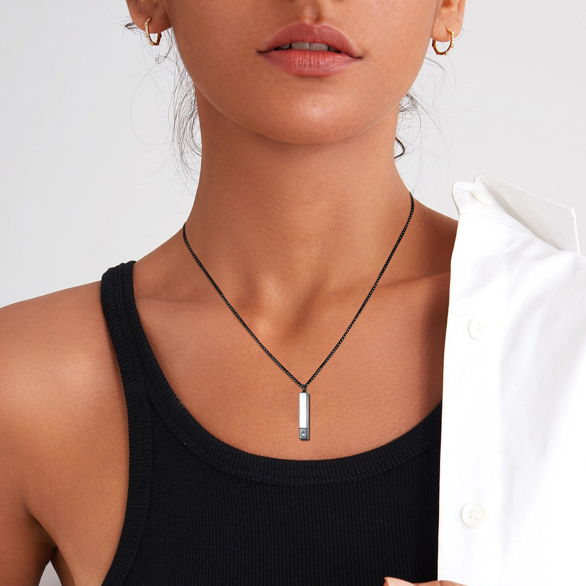 Sterling Silver Two-Tone Cubic Zirconia Bar Cremation Urn Necklace For Ashes