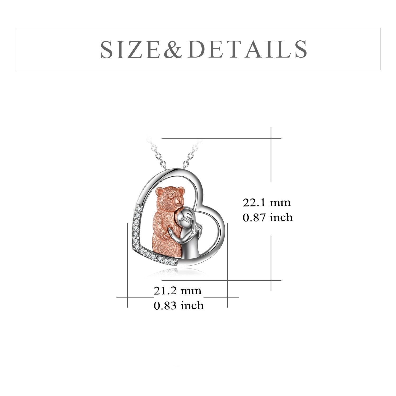 Sterling Silver Two-tone Cubic Zirconia Bear & Heart Pendant Necklace