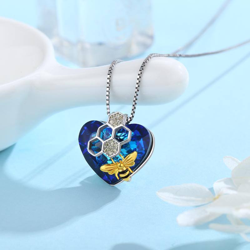 Sterling Silver Two-tone Bee & Heart Crystal Pendant Necklace