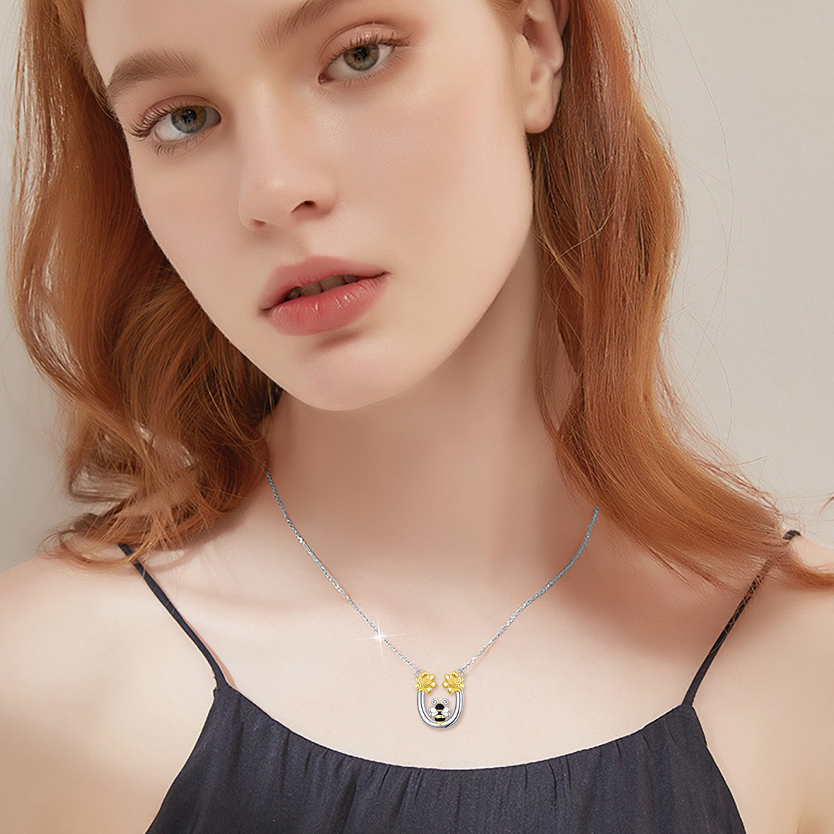 Sterling Silver Two-tone Bee & Sunflower Pendant Necklace