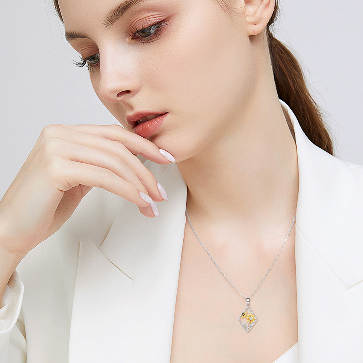 Sterling Silver Two-tone Bees Pendant Necklace
