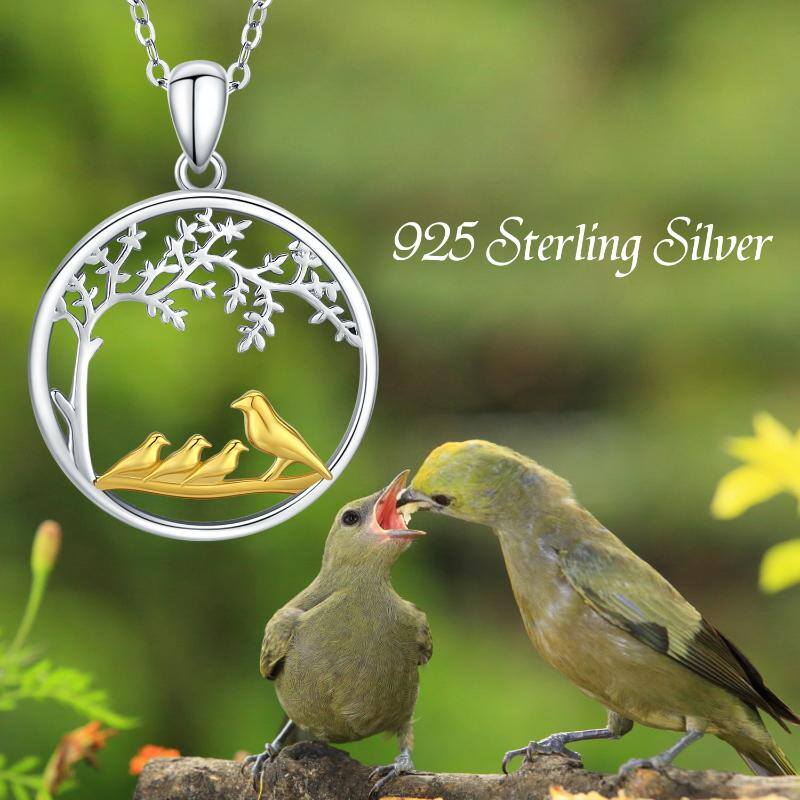Sterling Silver Two-tone Bird & Tree Of Life Pendant Necklace