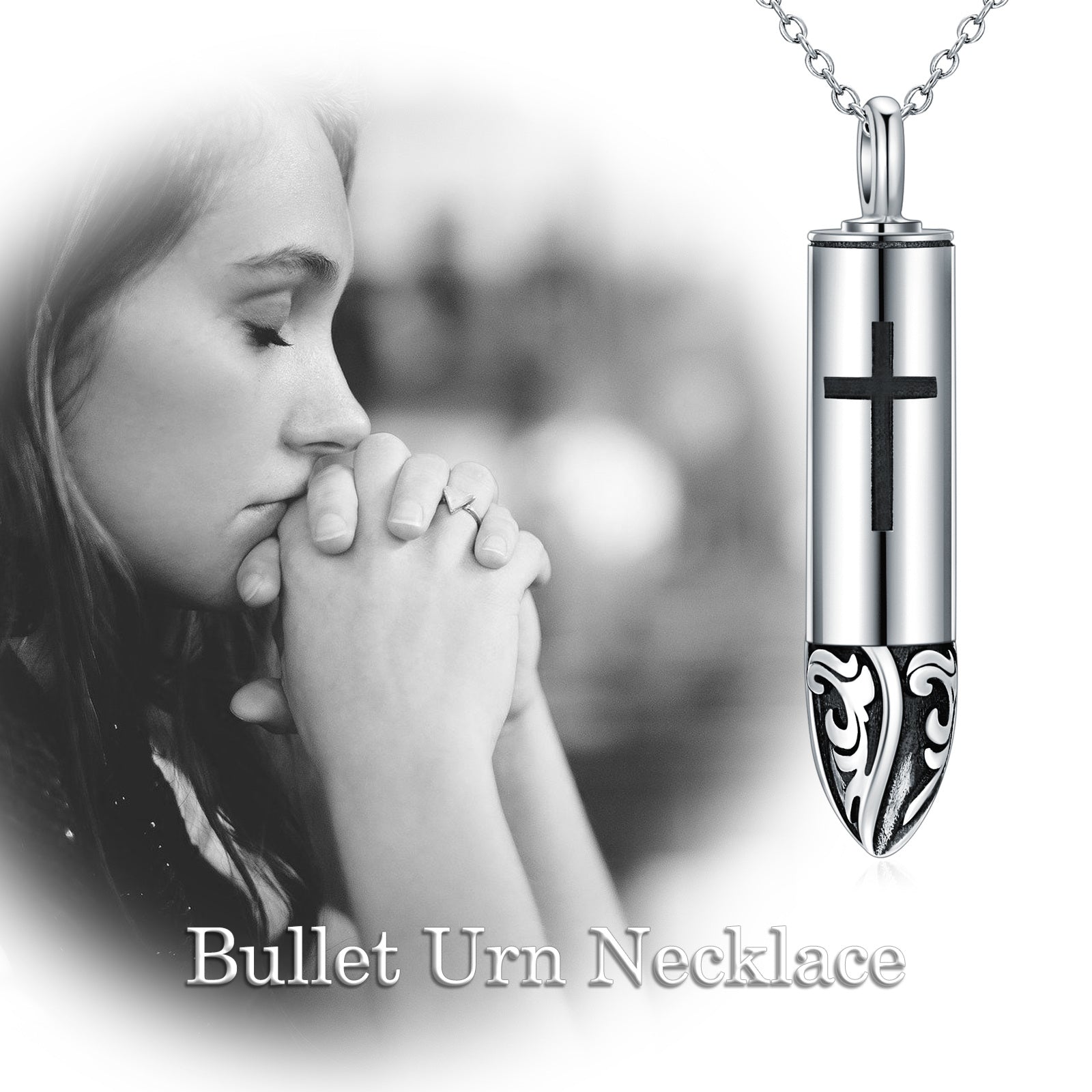Sterling Silver Two-tone Bullet Urn Necklace for Ashes