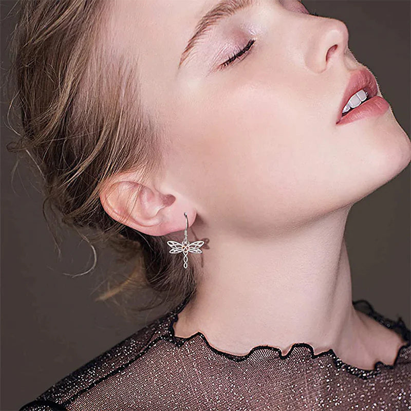 Sterling Silver Two-tone Butterfly & Celtic Knot Drop Earrings