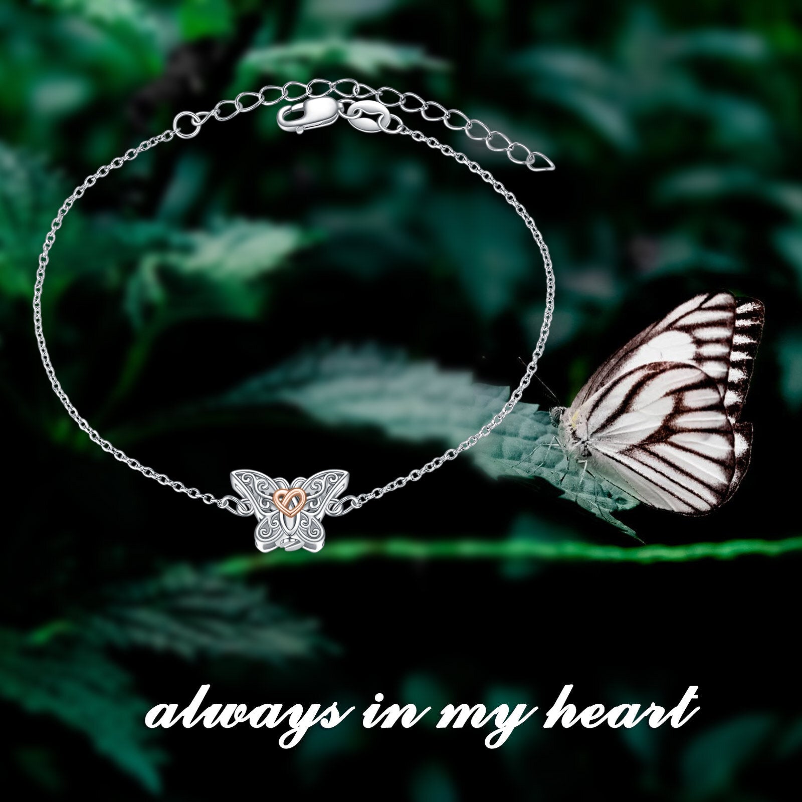 Sterling Silver Two-tone Butterfly & Celtic Knot Urn Bracelet for Ashes