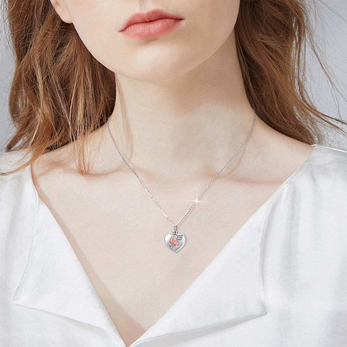 Sterling Silver Two-tone Butterfly & Flower Urn Necklace for Ashes