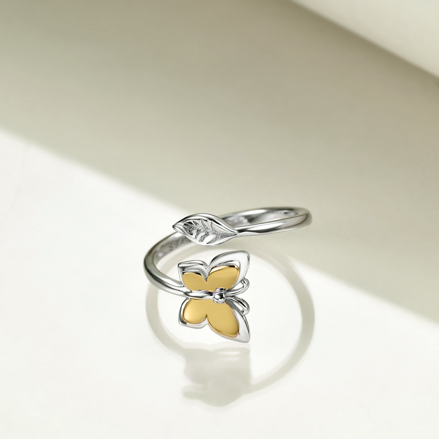 Sterling Silver Two-tone Butterfly Open Ring