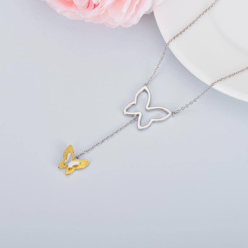 Sterling Silver Two-tone Butterfly Pendant Necklace