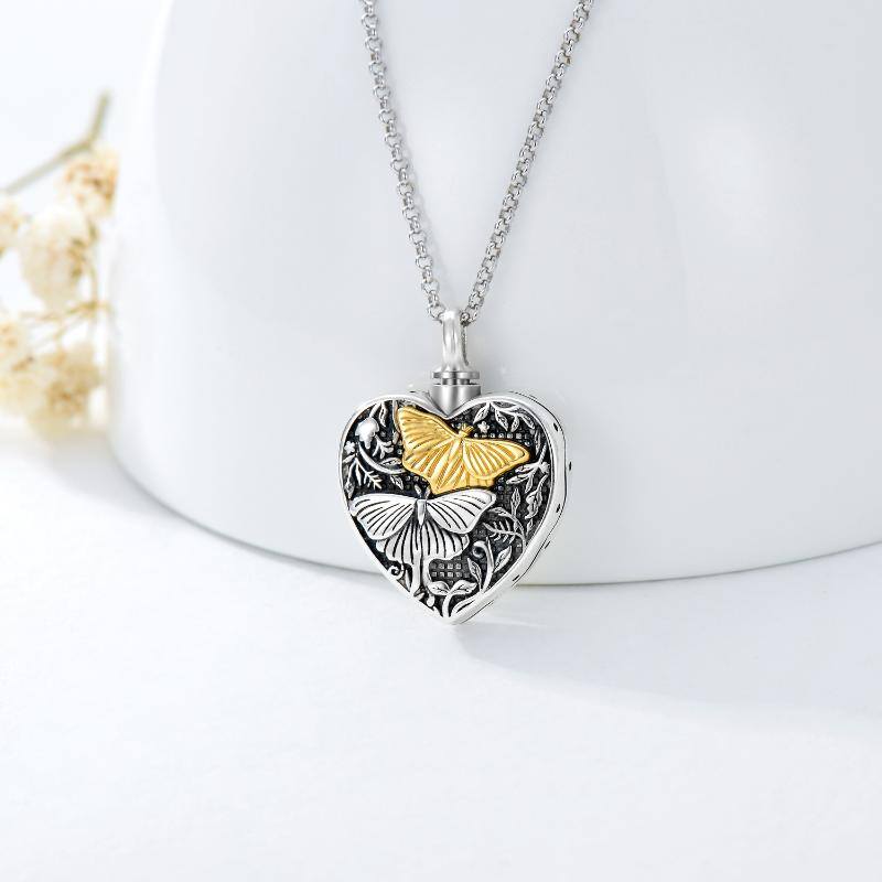 Sterling Silver Two-tone Butterfly Urn Necklace for Ashes