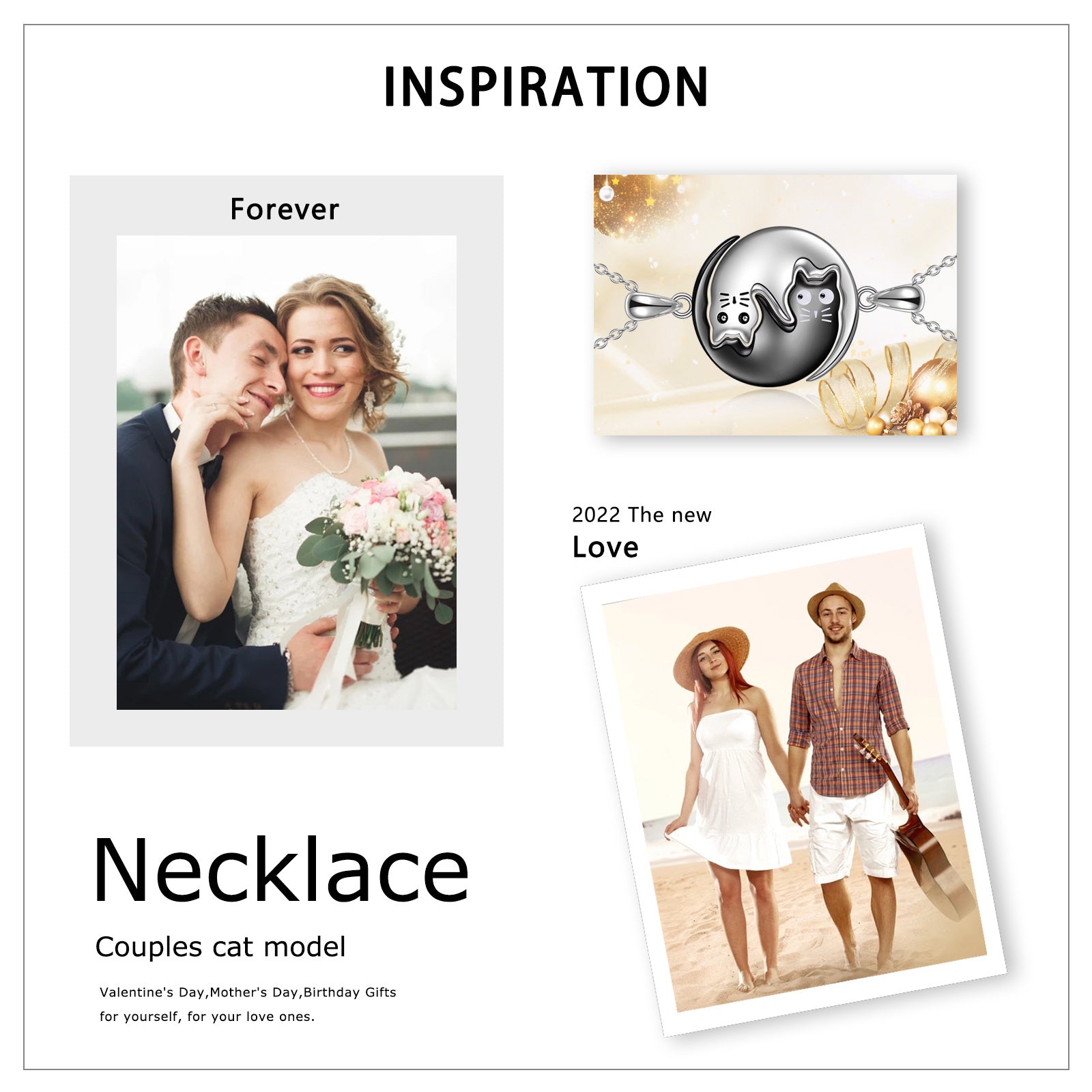 Sterling Silver Two-tone Cat & Yin Yang Pendant Necklace