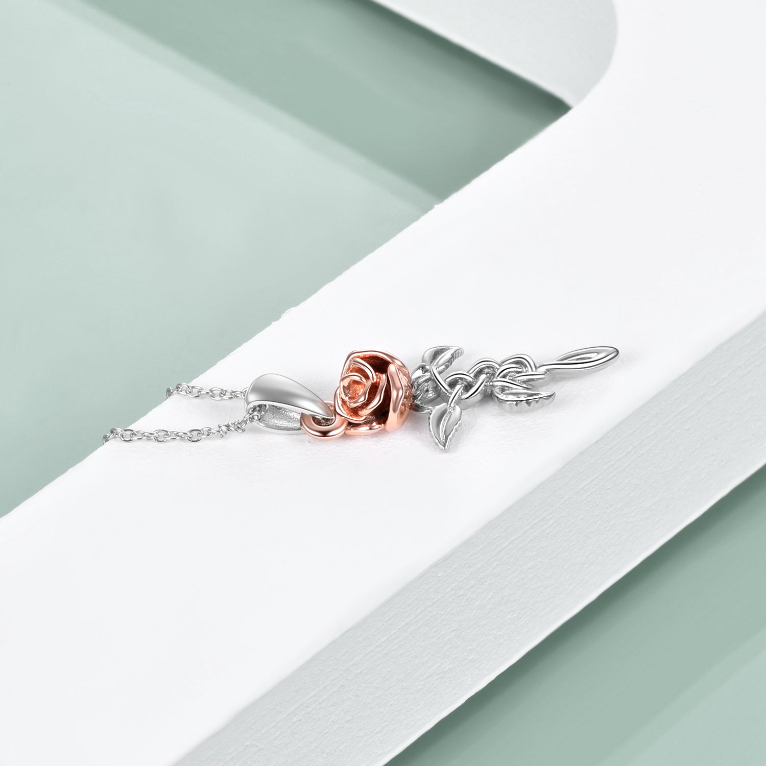 Sterling Silver Two-tone Celtic Knot Rose Branch Pendant Necklace