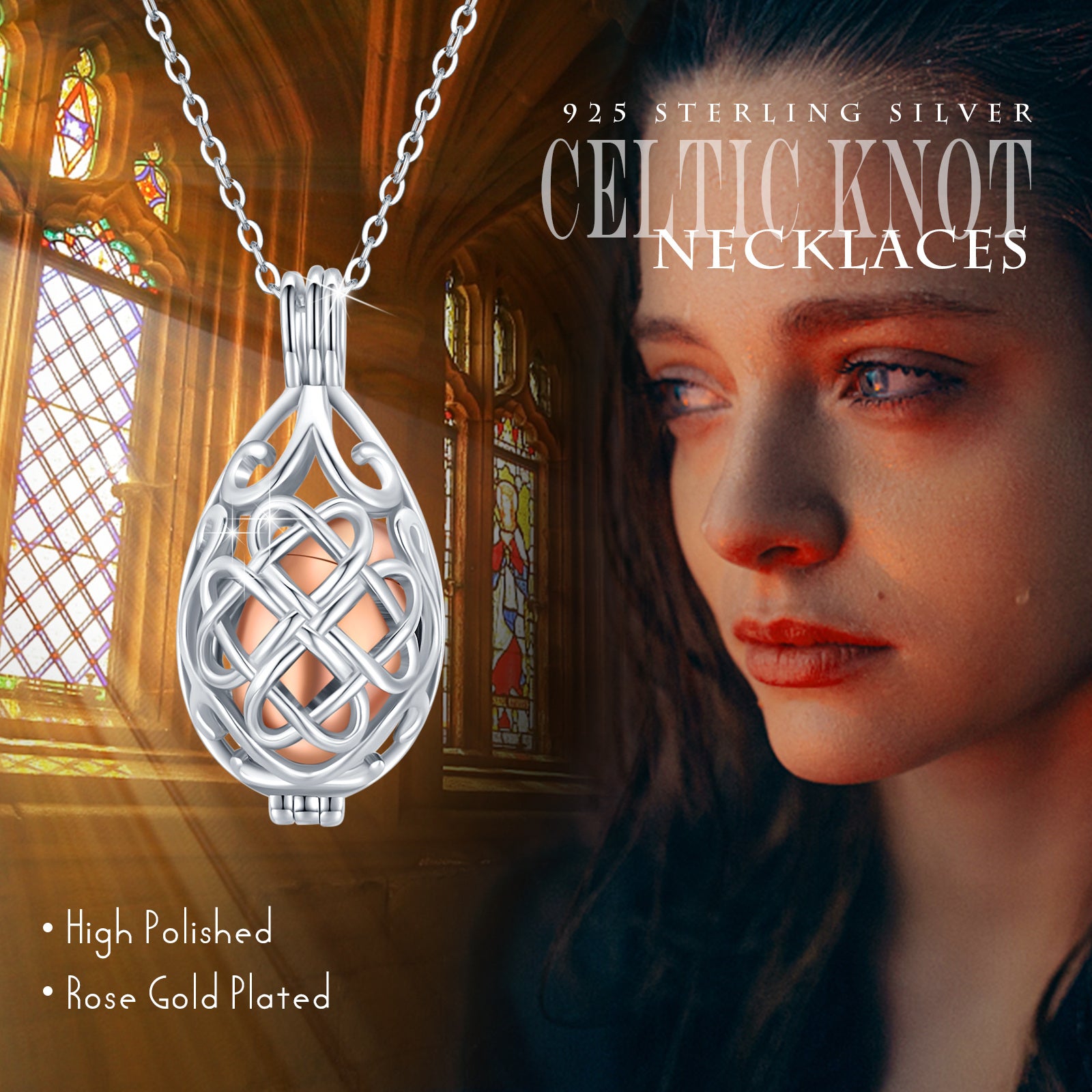 Sterling Silver Two-tone Celtic Knot Urn Necklace for Ashes